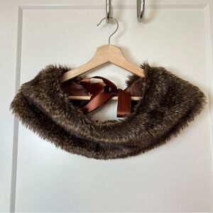 Vintage Dark Brown Faux Fur Mink-Style Wrap Scarf w/ Ribbon Victorian, French 🤎